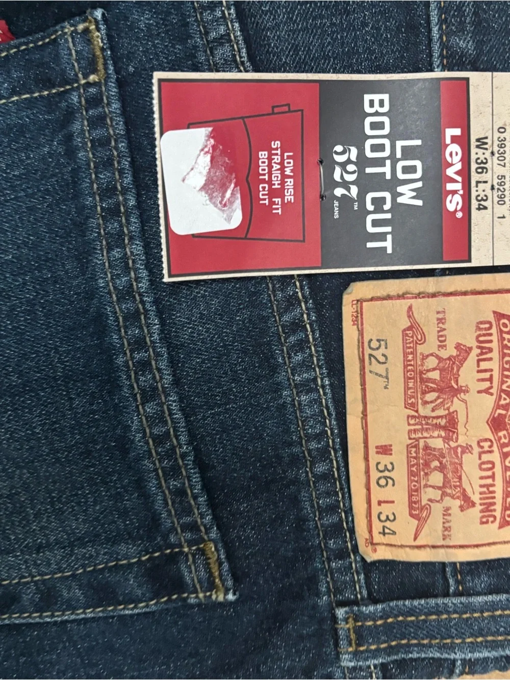 Men’s Levi’s denim Jean Low Bootcut 527  36 x 34 new with tag dark wash